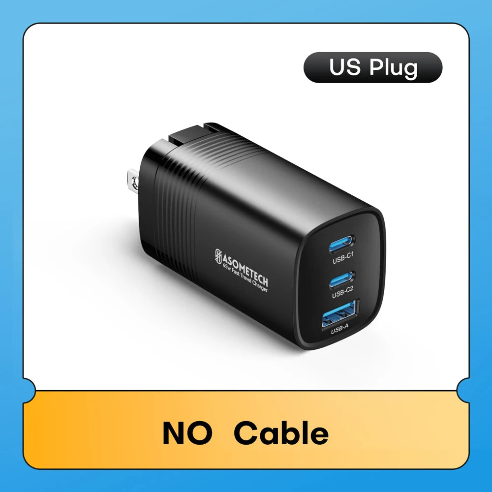 65W GaN USB-C Charger Fast Power Adapter PPS PD QC 3.0 for Smartphones & Laptops