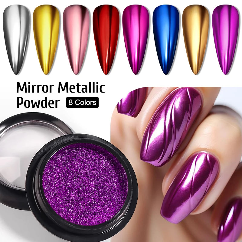 Metallic Mirror Nail Powder Set - 8 Colors for DIY Manicure & Nail Art