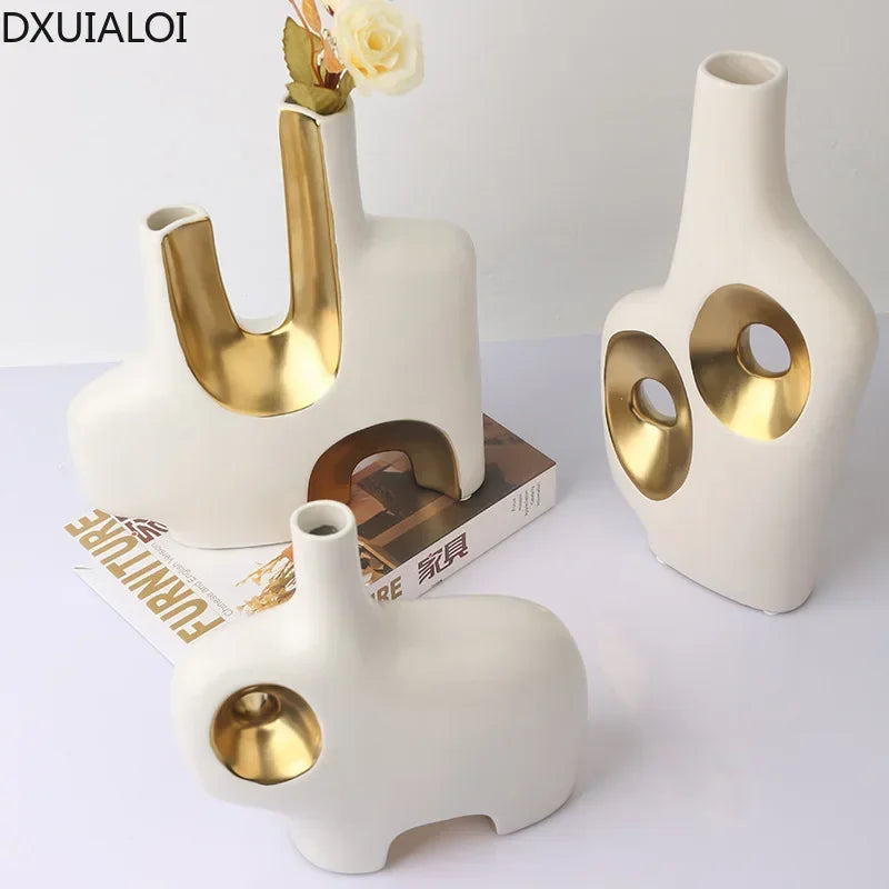 Modern Ceramic Vase - Hand-Painted Home Decor Art Piece, Creative Electroplated Finish