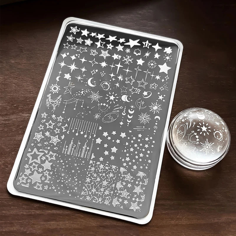 Moon & Star Nail Art Stamping Plates 14.5x9.5 cm for DIY Manicure & Nail Design