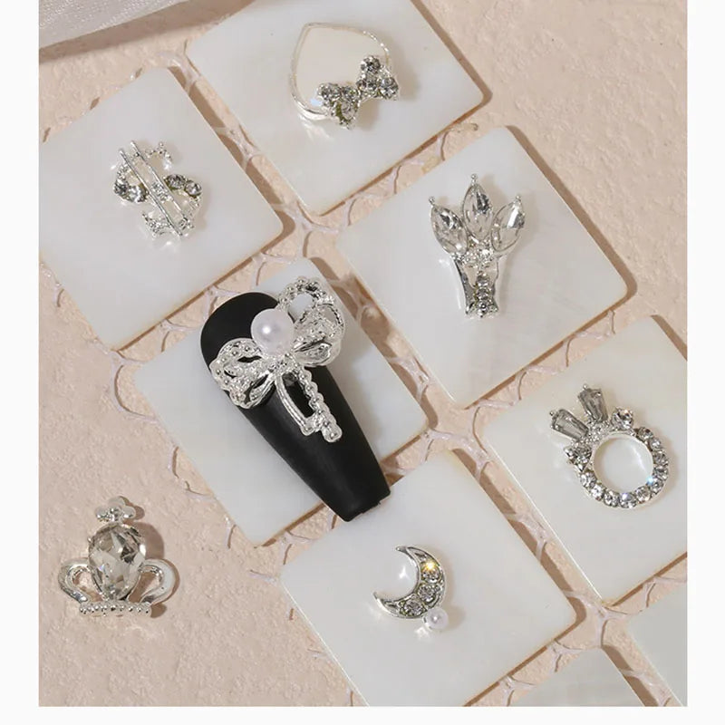 Shaped Rhinestones Nail Charms 10/15pcs Metal Heart Bowknot Nail Art Decorations
