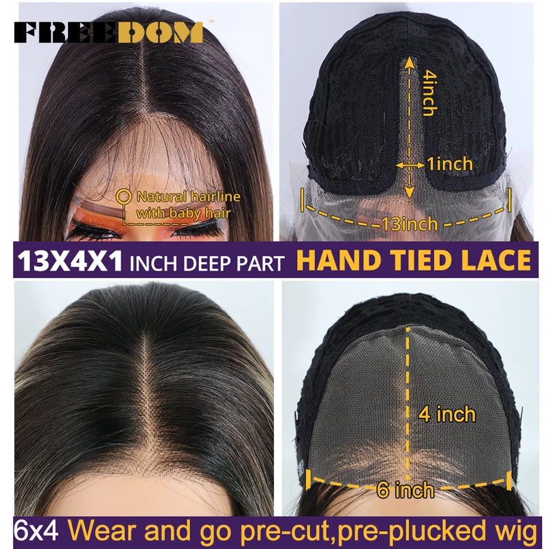 Layered Straight Synthetic Lace Front Wig for Black Women - Glueless Ombre Brown T-Part & 6x4 Pre-Plucked Style
