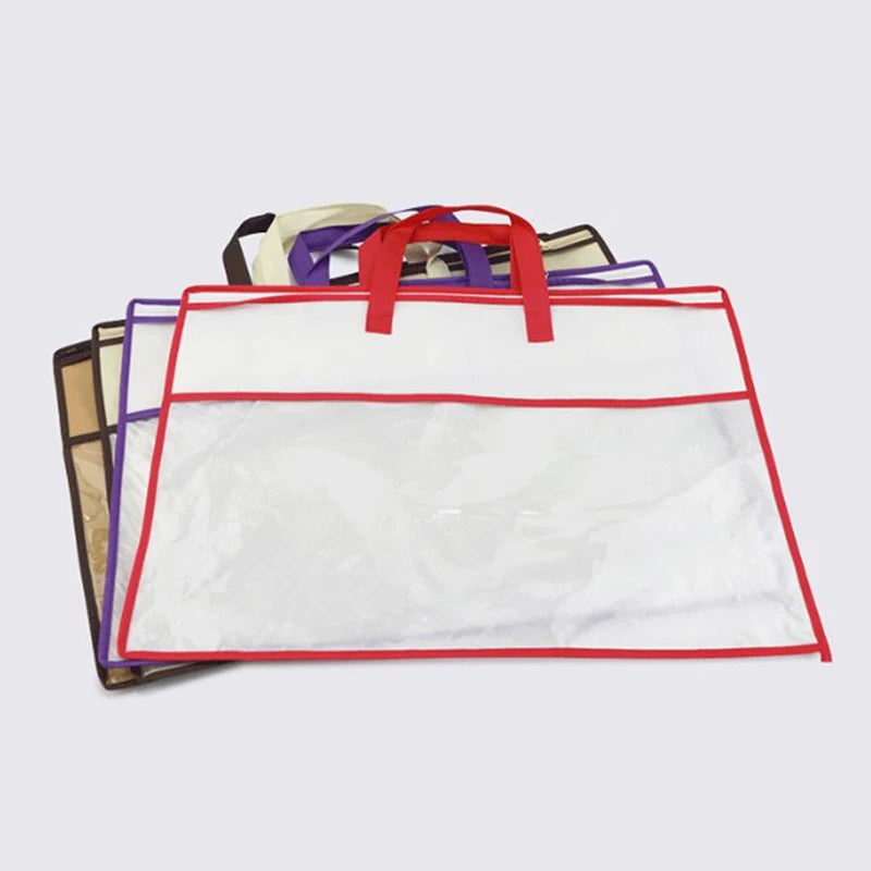 Clear Non-Woven Pillow & Quilt Storage Bag with Zipper Dustproof Household Organizer