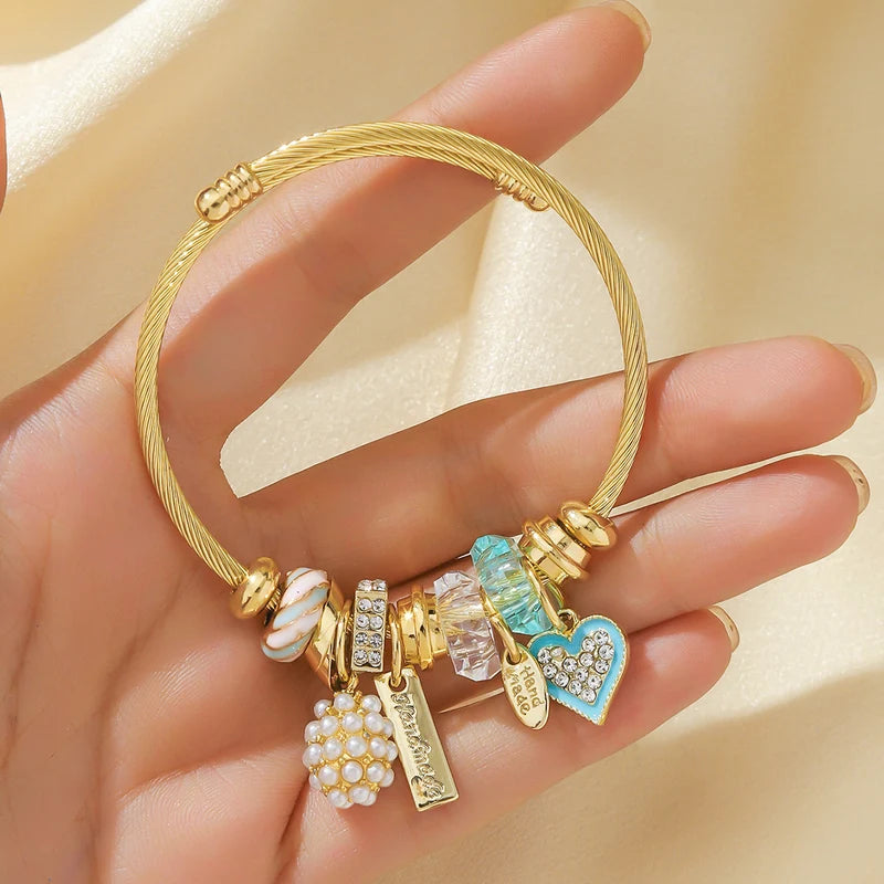 Fashion Beaded Love Bracelet for Women - Multi Element Stainless Steel Charm Jewelry