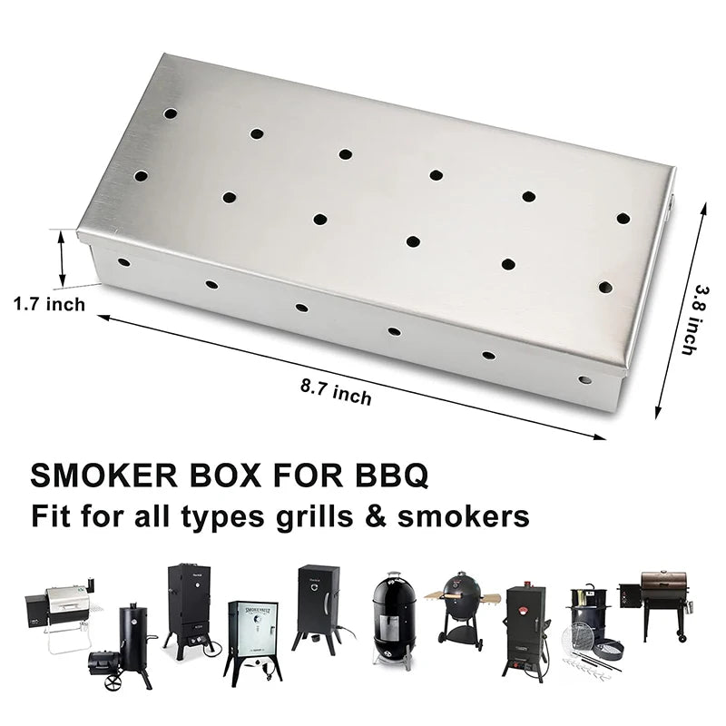 Stainless Steel Smoker Box for Wood Chips - Gas & Charcoal Grill Accessory