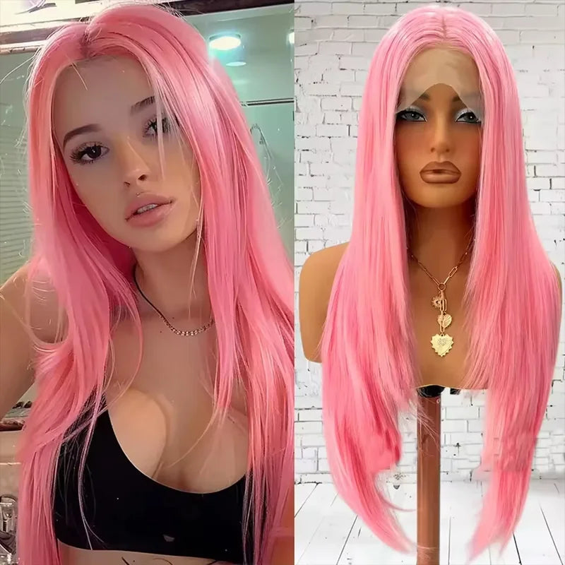 250% Density Light Pink Human Hair Wig 30 Inch Lace Frontal 13x6