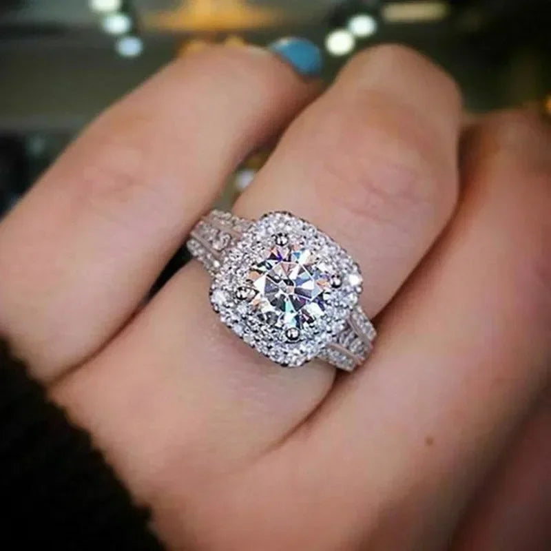 925 Sterling Silver Square Zircon Engagement Ring for Women - Multiple Sizes