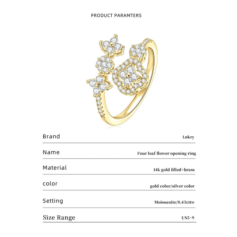 Adjustable 14k Gold Filled Moissanite Ring for Women – Elegant Flower Design