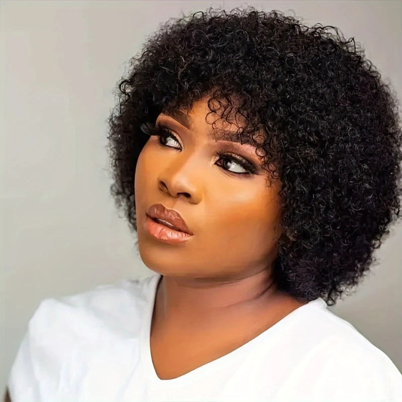 Kinky Curly Afro Wave Wig 150% Density 6 Inch Pixie Cut Human Hair Wig for Women