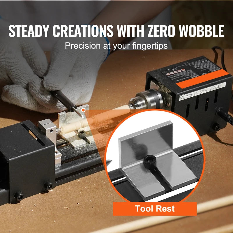 Mini Wood Lathe Machine 7-Inch, 96W Power, 7-Speed for DIY Woodworking