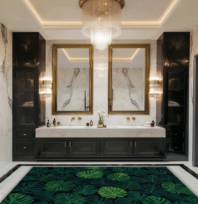 Large Jungle Rug with Monstera Leaf Pattern - Non-Slip Washable Green Botanical Living Room Carpet