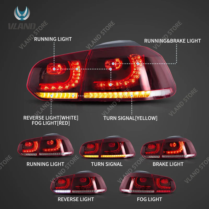 Golf MK6 Hatchback LED Tail Lights with Sequential Turn Signal Set of 2