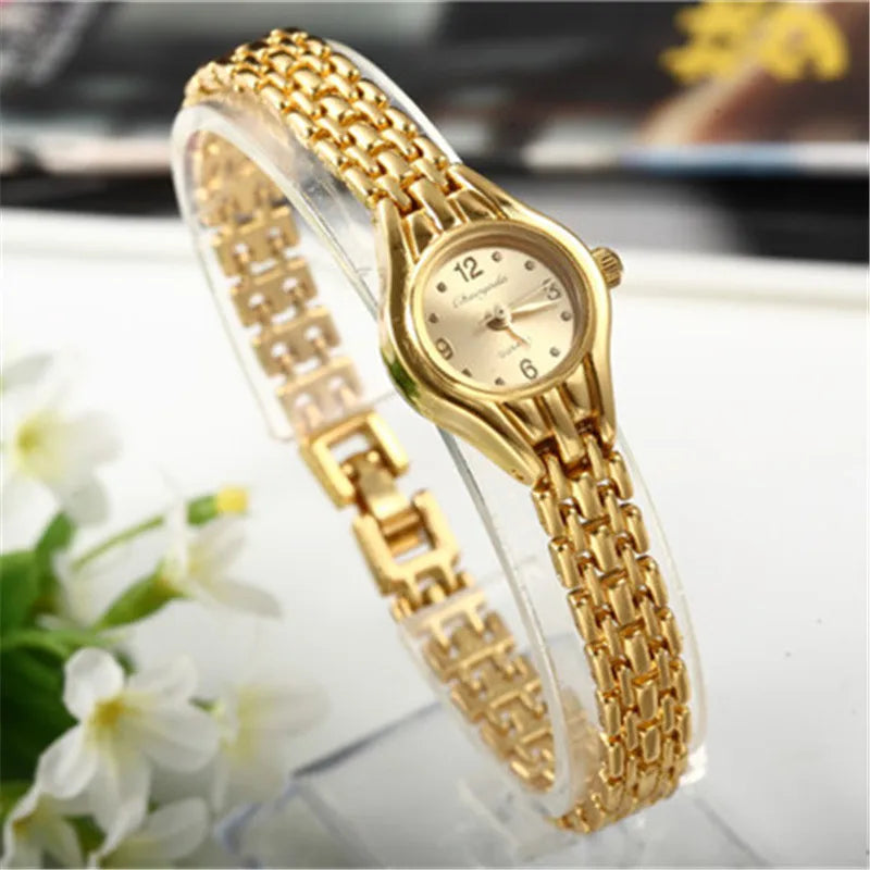 Luxury Women's Gold Bracelet Watch Small Dial Steel Elegant Quartz Wristwatch Gift