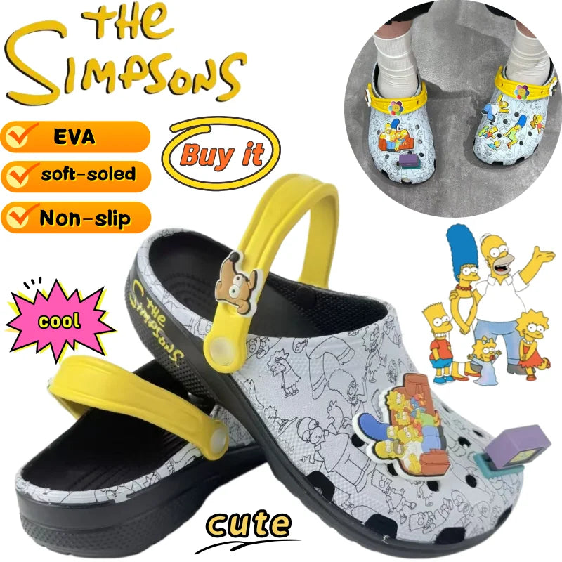 Unisex Cartoon Homer Marge Lisa Flip-Flops Beach Shoes Floral Non-Slip Soft-Soled