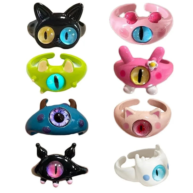Anime Monster Eyes Shape Adjustable Finger Ring - Cartoon Animal Ear Design