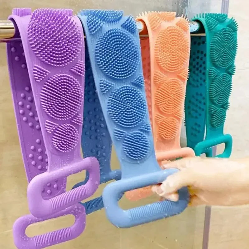 Silicone Back Scrubber Body Sponge Shower Brush Rubbing Massage Bath Belt