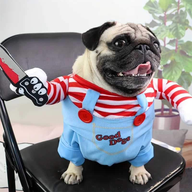 Halloween Pet Dog Costume with Bloody Doll & Knife for Holiday Party - Multiple Sizes