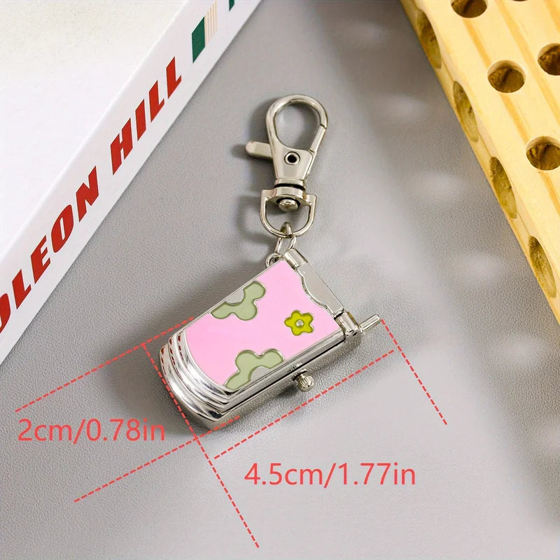 Retro Flip Phone Keychain Watch - Cute Pendant & Creative Gift