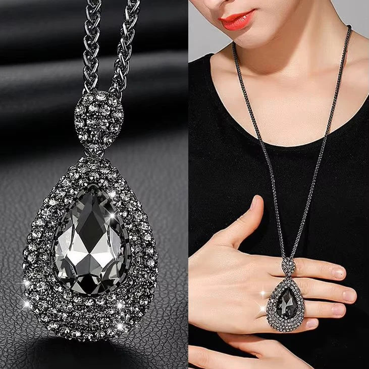 Women’s Crystal Statement Necklace with Black Chain - Maxi Pendant Jewelry 2024