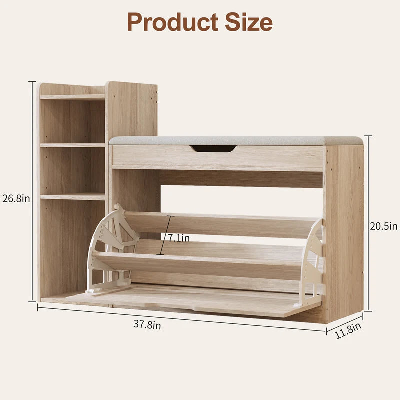 43.2-Inch Storage Bench with Flip Drawers & Adjustable Shelf for Entryway or Bedroom