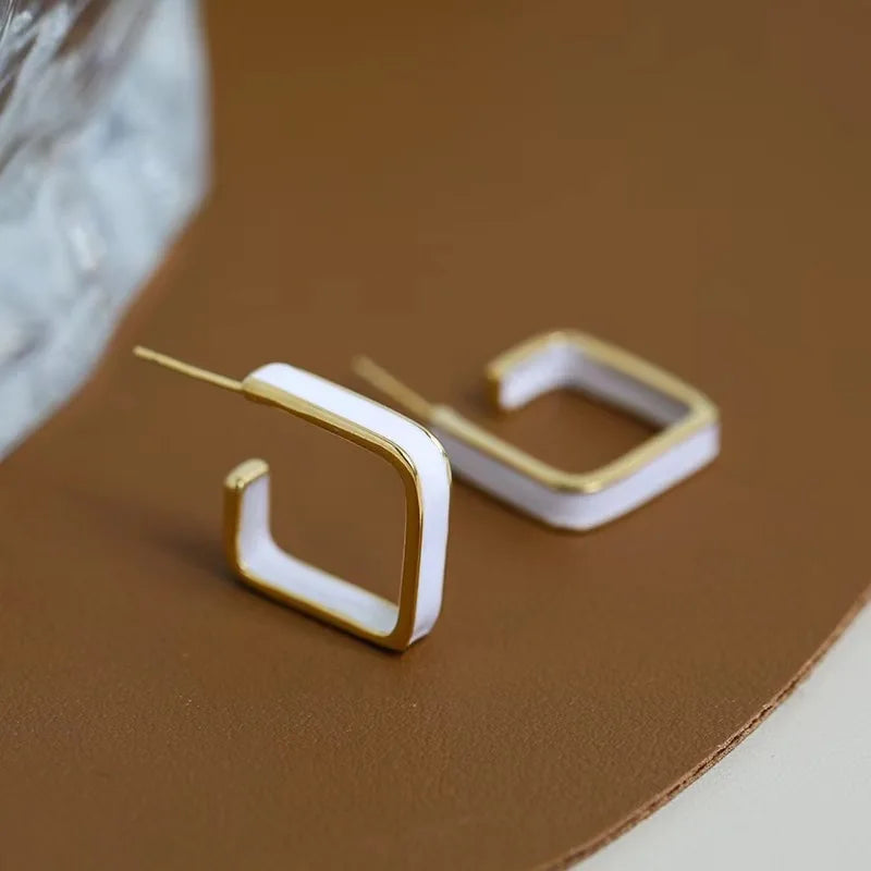 Black White Enamel C Shape Drop Earrings for Women Statement Geometric Jewelry