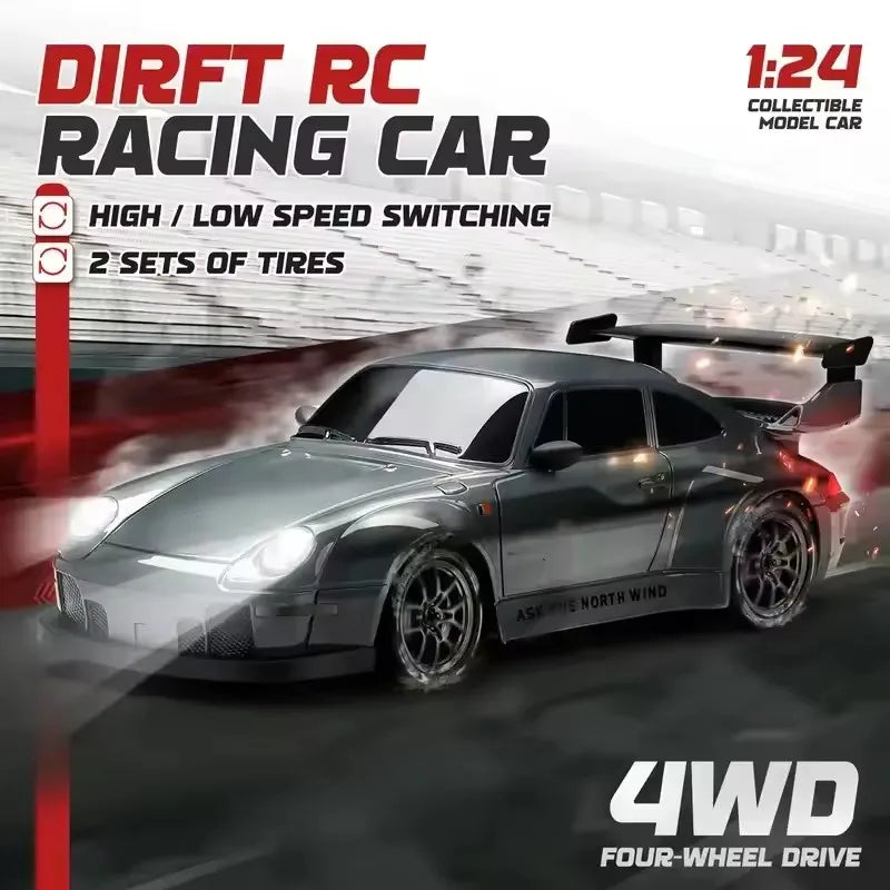 High Speed 1:24 Scale 4WD Remote Control Drift Car with Lights & Replaceable Tires