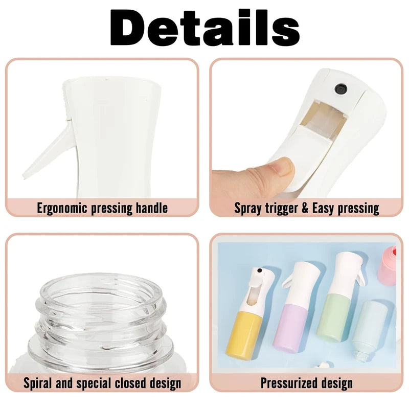 Refillable Spray Bottle 200/300ml Fine Mist Continuous Spray for Hair & Garden