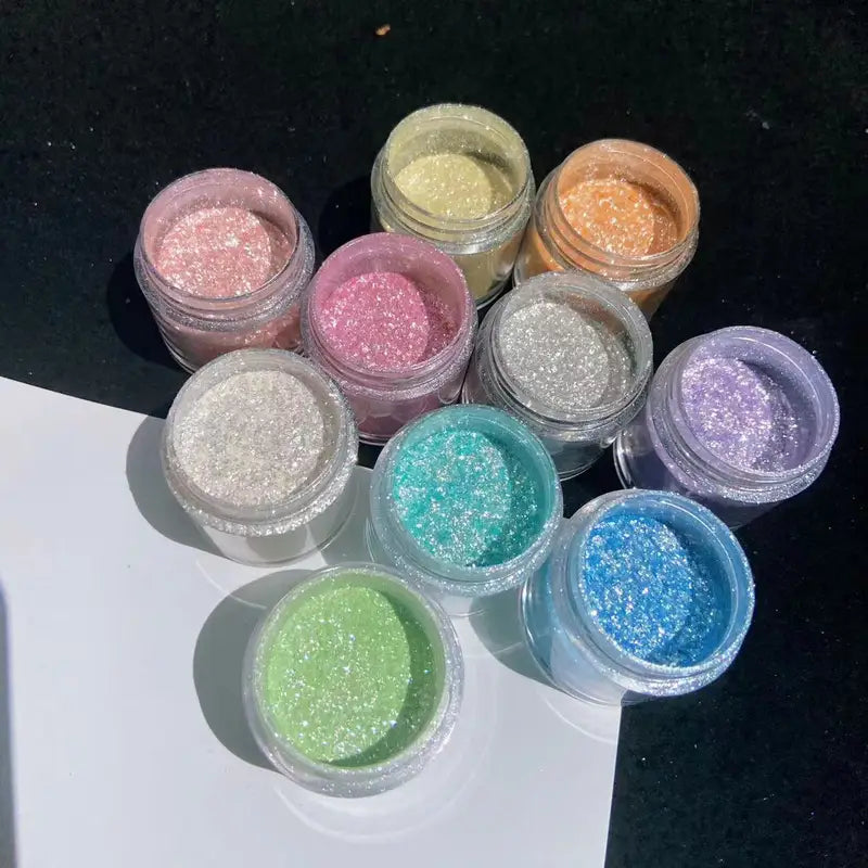 Sparkly Nail Glitter Powder Set - Rainbow Holographic Crystal Dust for Manicures & Nail Art