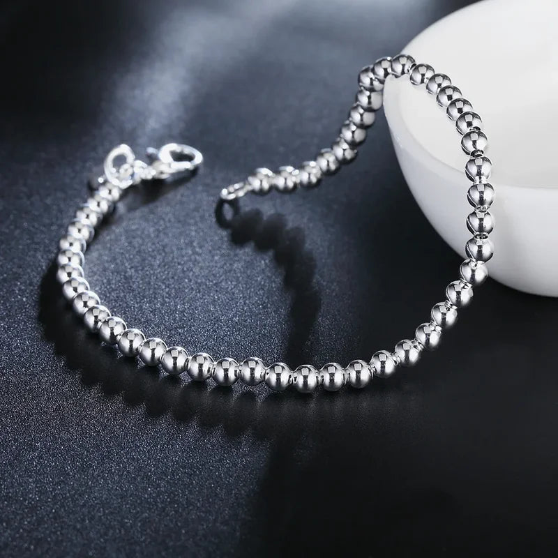 Sterling Silver Beaded Chain Bracelets for Women Wedding Party Gift