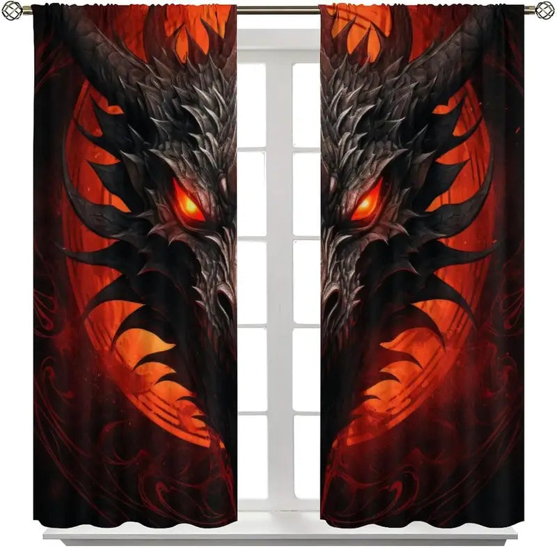 Mystic Dragon Curtains with Blood Moon Eye Pattern - Thermal Insulated Drapes for Kids & Living Room