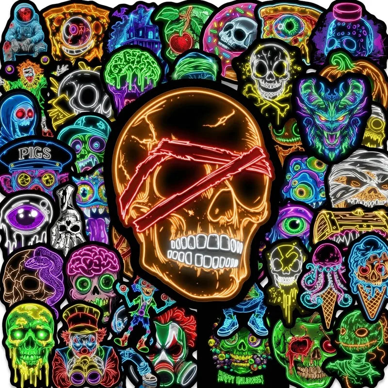 Halloween Neon Skeleton Stickers Waterproof Decorative Decal Set for Laptops & Luggage