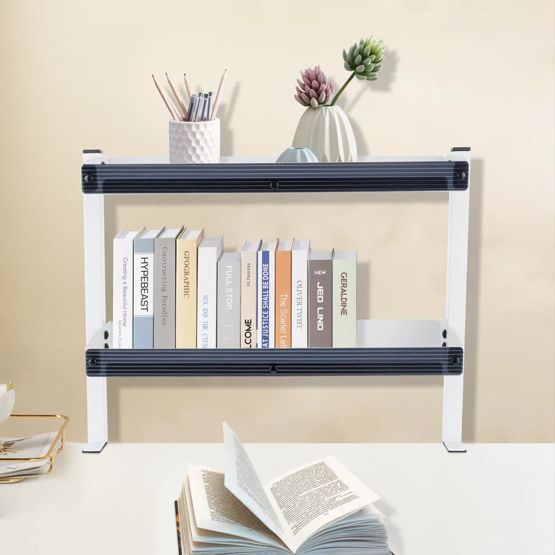 Clamp-On 2-Tier Desk Shelf Organizer - White, Adjustable for Tables and Desks