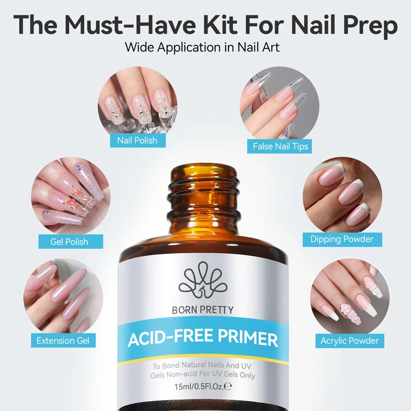 Nail Prep Dehydrator & Primer Kit - Acid-Free Base Coat for Acrylic & Gel Nails
