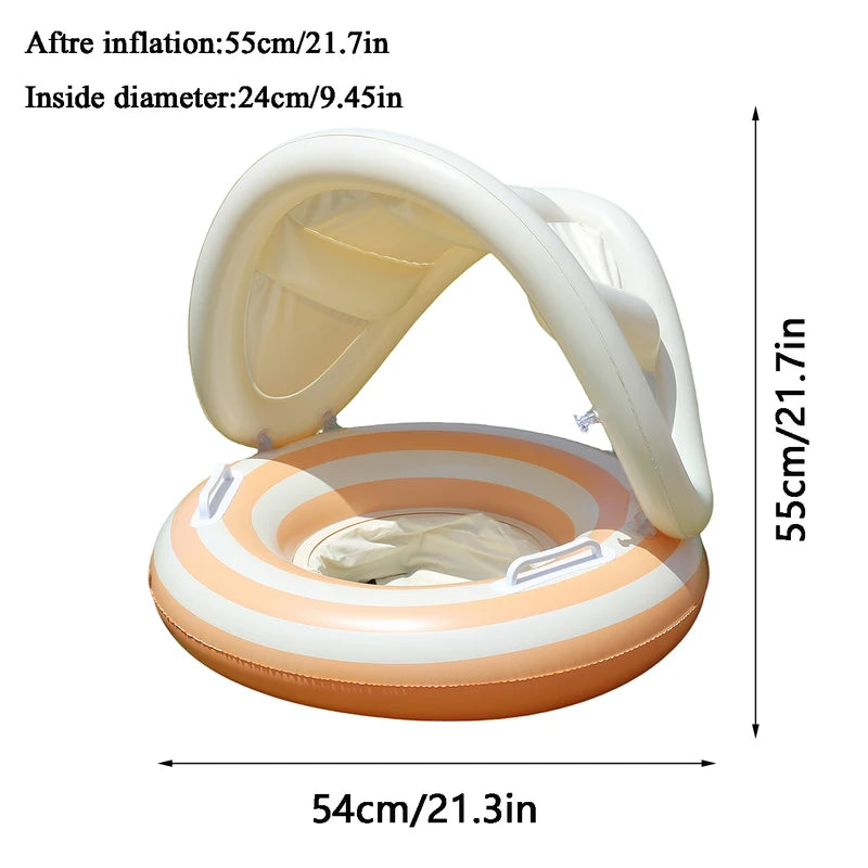 Inflatable Pool Float Ring with Handles & Sunshade - Multiple Colors