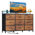 Large TV Stand with 9 Fabric Drawers and Built-In Charging Station for 32-52 Inch TVs