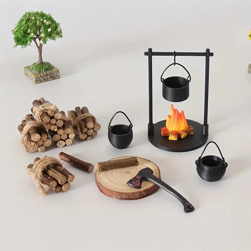 Mini Hanging Campfire and Teapot Dollhouse Decor - DIY Scene Ornament