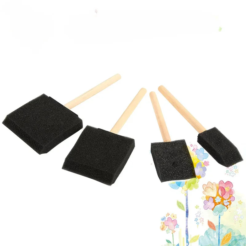 Wooden Handle Foam Paint Brush Set for Art & Craft Painting