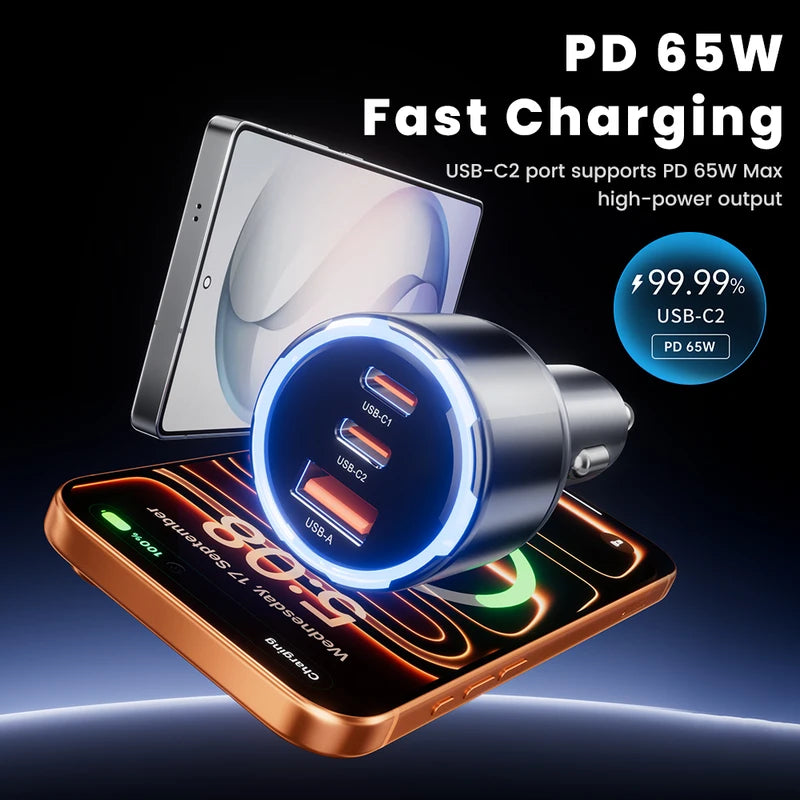 Fast Charging Car Charger with Multiple Ports - 150W Power Delivery for Smartphones & Laptops