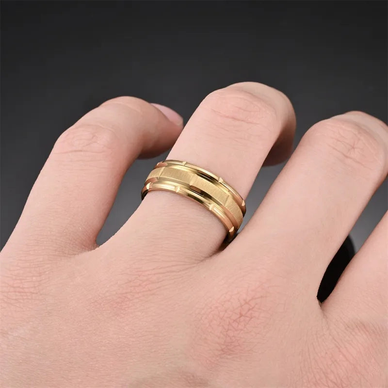 Matte Groove Men's Stainless Steel Wedding Ring - Unique Party Jewelry