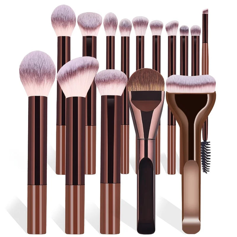15-Piece Makeup Brush Set with Foundation, Blush, Eye Brushes - Color Handle Options