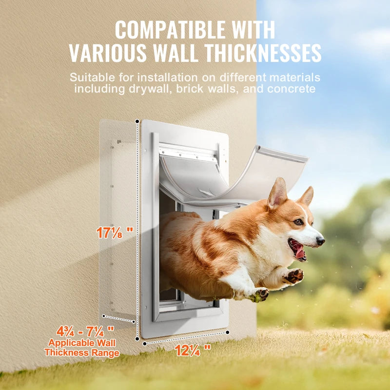 Heavy Duty Pet Door with Metal Frame and 3-Flap System - Weatherproof Wall Mount Dog Door
