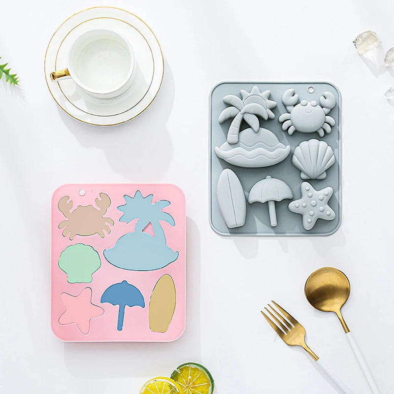 6-Cavity Tropical Beach Silicone Mold for Candy Chocolate Cake Decorations