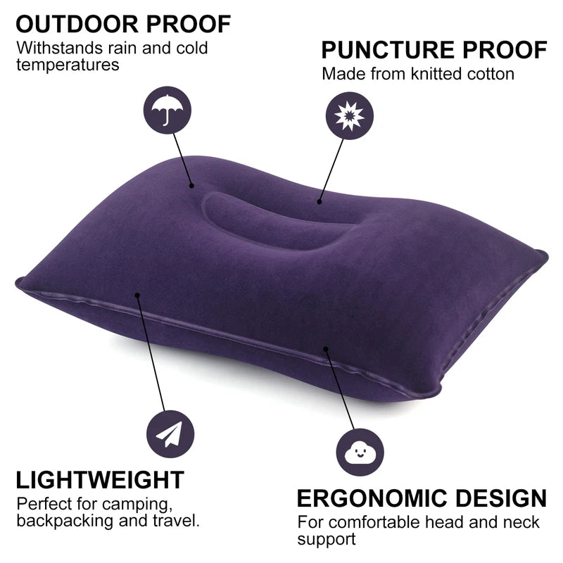Inflatable Square Travel Pillow Pack - Compact Lightweight Neck & Nap Cushion