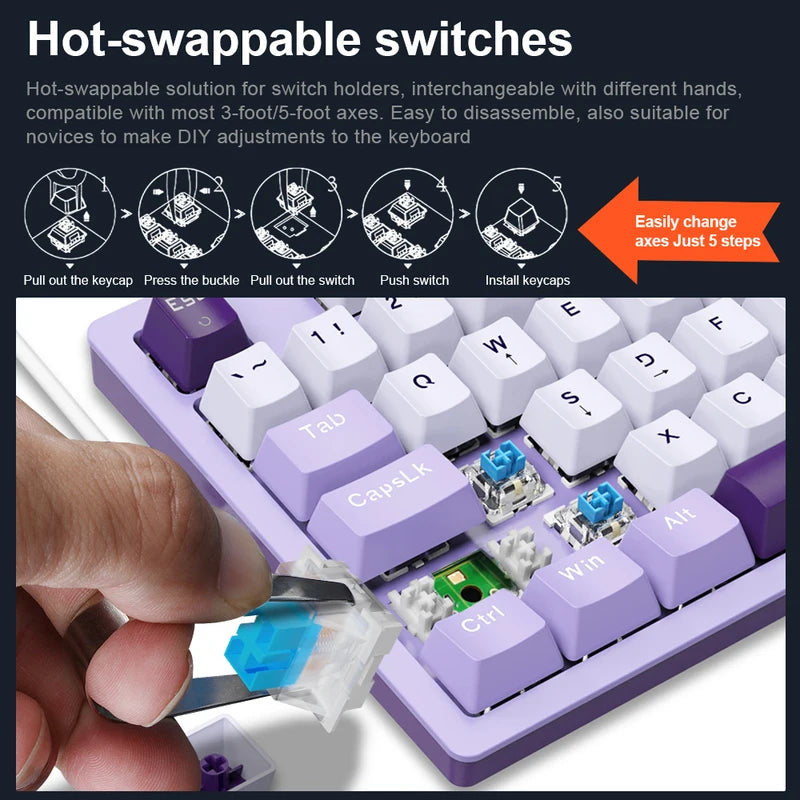 Mechanical Gaming Keyboard 94 Keys Hot-Swap RGB Backlit Wired Keyboard