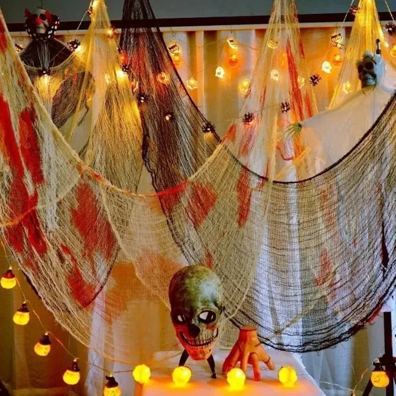 Halloween Bloody Black Gauze Creepy Cloth for Horror Party & Haunted House Decor
