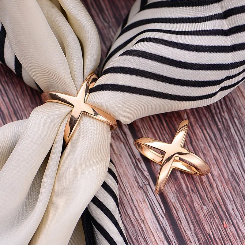 Fashion Cross Scarf Clip Brooch - Metal Bow Buckle Holder for Women