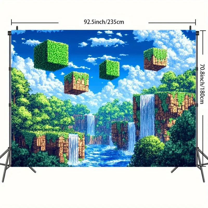Vibrant Pixel World Party Backdrop Wall Decor for Streaming & Events
