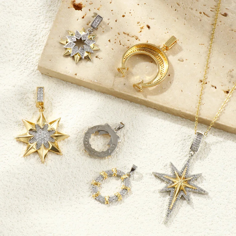 Gold Plated Geometric Star Moon Pendant Charm for DIY Necklace Jewelry Findings