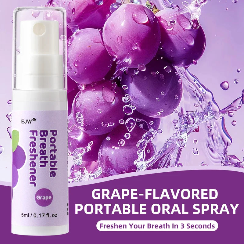 Portable Alcohol-Free Breath Spray with Mint, Peach & Grape Flavors - Instant Fresh Breath