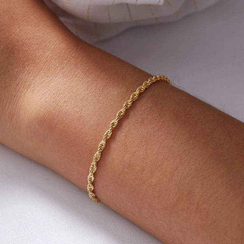 Gold Color Stainless Steel Rope Chain Bracelet for Women - Hip Hop Punk Fashion Jewelry